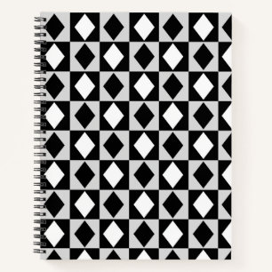 Schwarz-weiß Geometric Rhombus Diamond Notizbuch