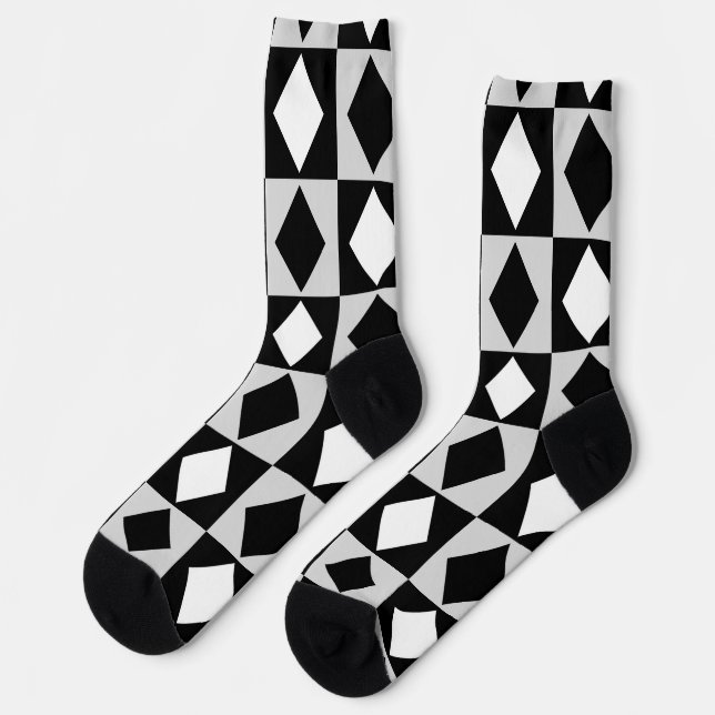 Schwarz-weiß Geometric Rhombus Diamond Socken (Linkes Detail)