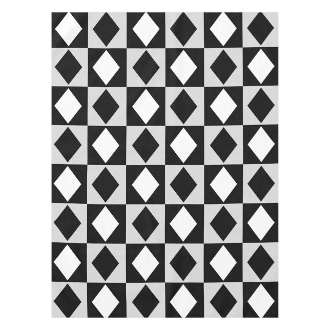 Schwarz-weiß Geometric Rhombus Diamond Tischdecke (Vorderseite)