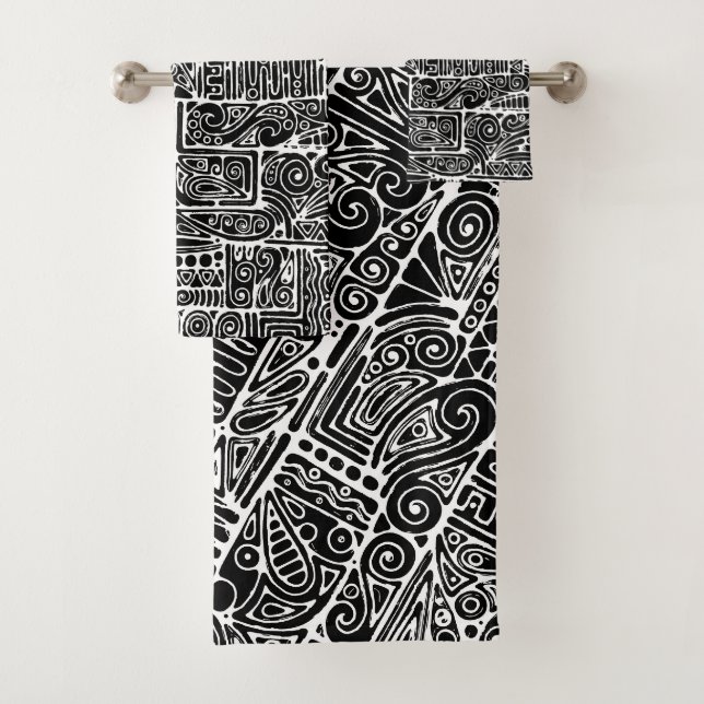 Schwarz-Weiß-Geometrie Art 2 Badhandtuch Set (Insitu)
