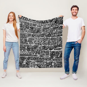 Schwarz-Weiß-Geometrie Art 2 Fleecedecke