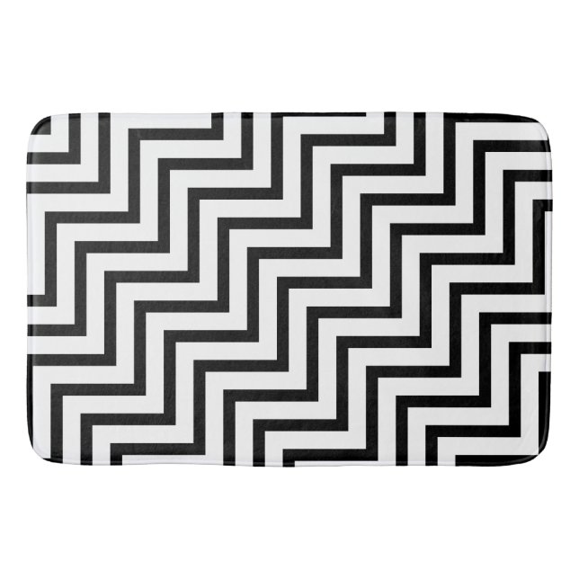 Schwarz-Weiß-Geometrie-Fleece Badematte (Vorderseite)