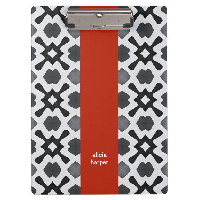 Schwarz-Weiß-Geometrie mit Red Strip Clipboard Klemmbrett (Vorderseite)