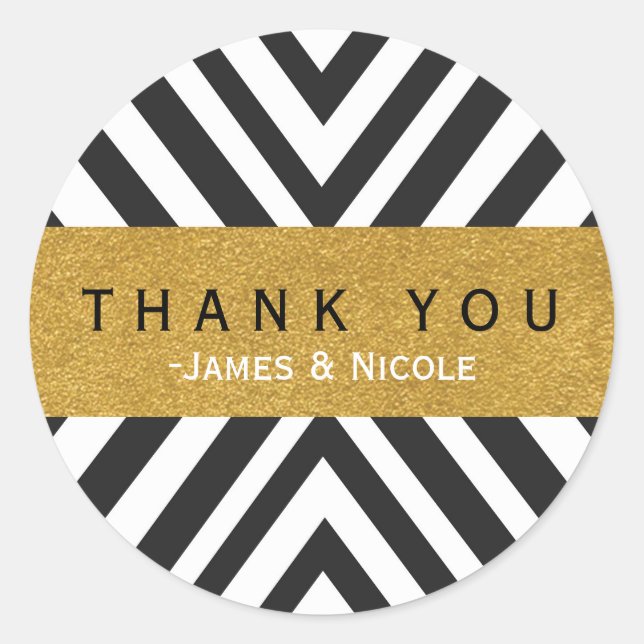 Schwarz-Weiß-Geometrie-Muster und Gold-Aufkleber Runder Aufkleber (Vorderseite)