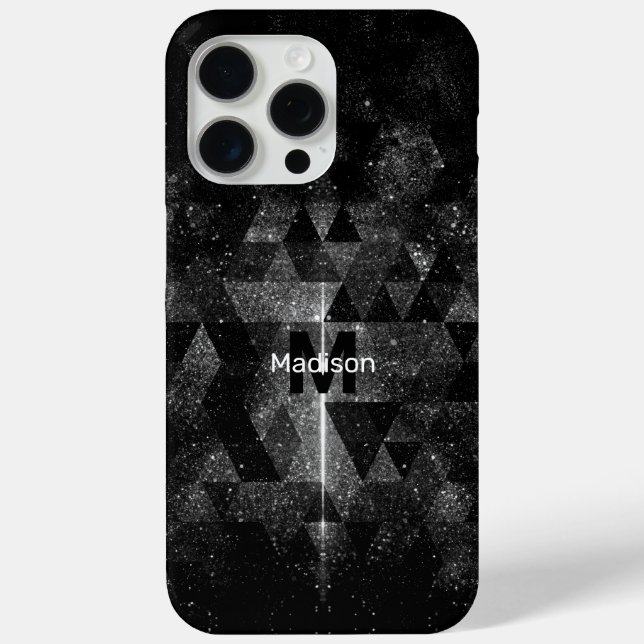 Schwarz-weiß geometrisch funkelnd abstraktes Monog Case-Mate iPhone Hülle (Rückseite)