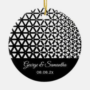 Schwarz-weiß Geometrisch zum Hochzeitstag Keramik Ornament