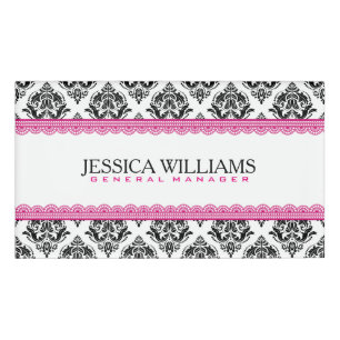 Schwarz-Weiß-Geometrische Damasken rosa Spitzenakz Namenschild