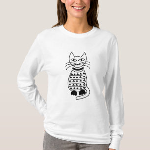 Schwarz-weiß geometrische Katze T-Shirt