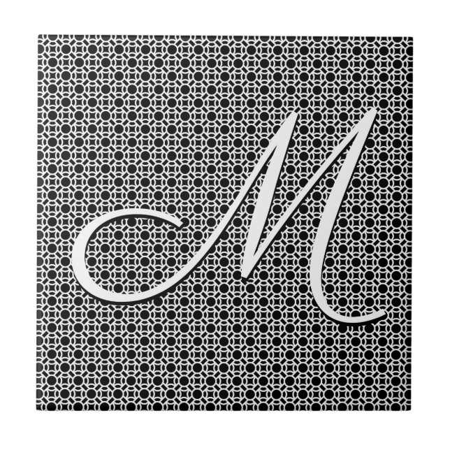 Schwarz-weiß geometrisches Anfangsmonogramm Fliese (Vorderseite)