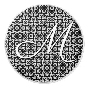 Schwarz-weiß geometrisches Anfangsmonogramm Keramikknauf