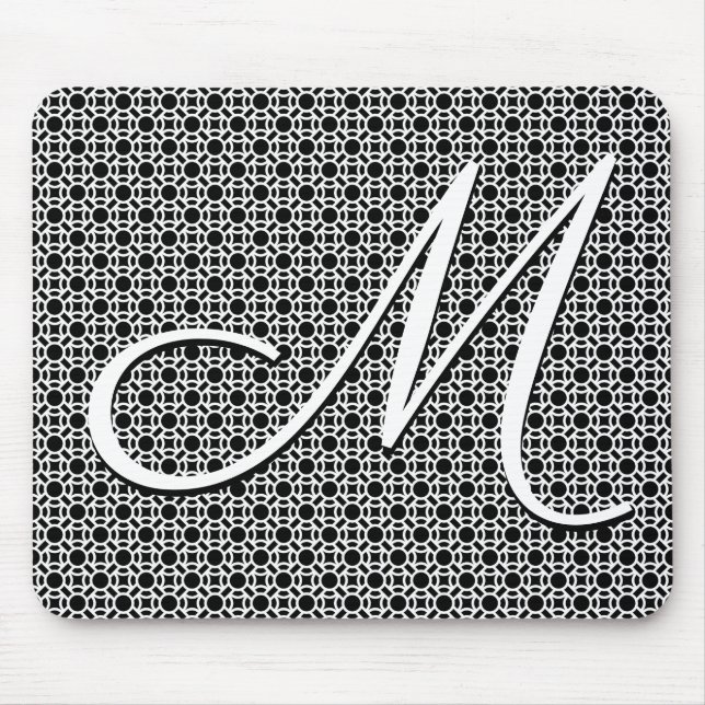 Schwarz-weiß geometrisches Anfangsmonogramm Mousepad (Vorne)