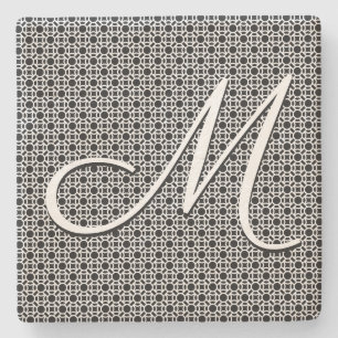 Schwarz-weiß geometrisches Anfangsmonogramm Steinuntersetzer