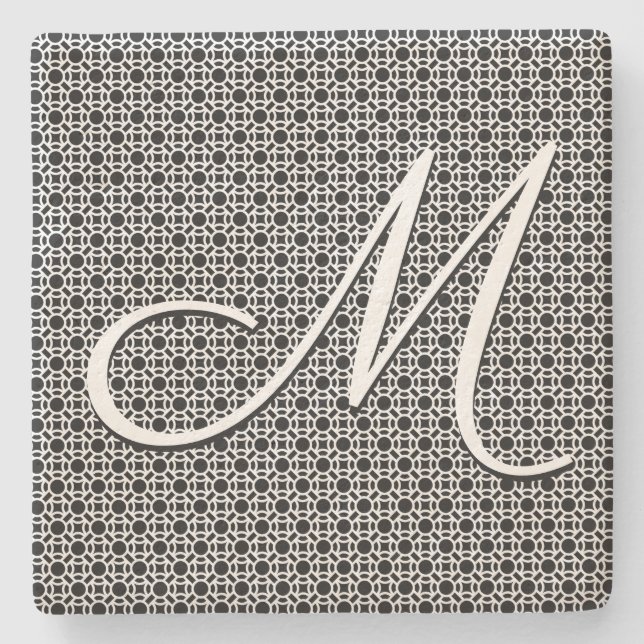 Schwarz-weiß geometrisches Anfangsmonogramm Steinuntersetzer (Vorderseite)