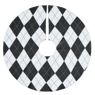 Schwarz-weiß geometrisches Argyle-Muster Polyester Weihnachtsbaumdecke