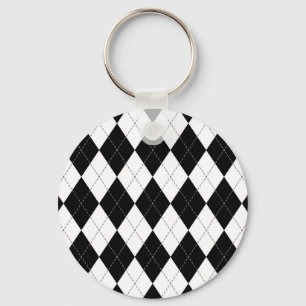 Schwarz-weiß geometrisches Argyle-Muster Schlüsselanhänger