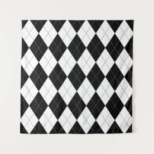 Schwarz-weiß geometrisches Argyle-Muster Wandteppich