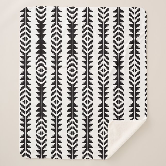 Schwarz-Weiß-geometrisches Boho-Design Sherpadecke (Vorderseite)