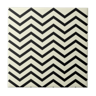 Schwarz-weiß geometrisches Chevron-Zickzack-Muster Fliese