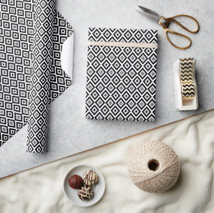 Schwarz-Weiß-Geometrisches Diamantmuster Geschenkpapier