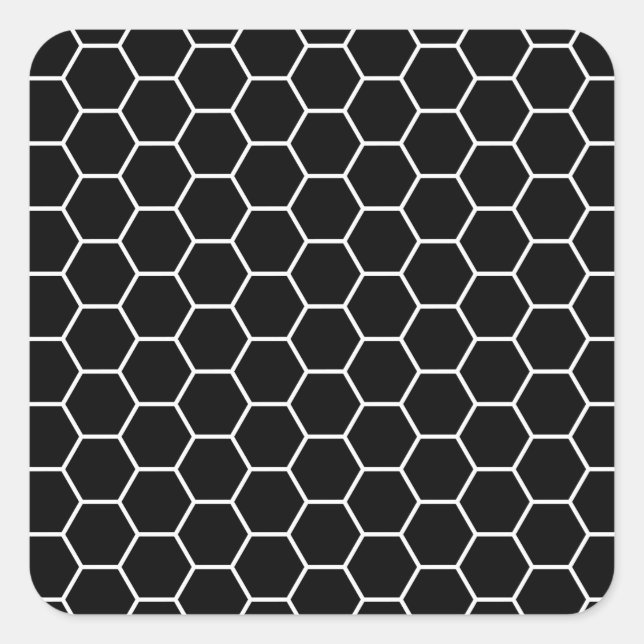 Schwarz-Weiß-Geometrisches Hexagon-Muster Quadratischer Aufkleber (Vorderseite)