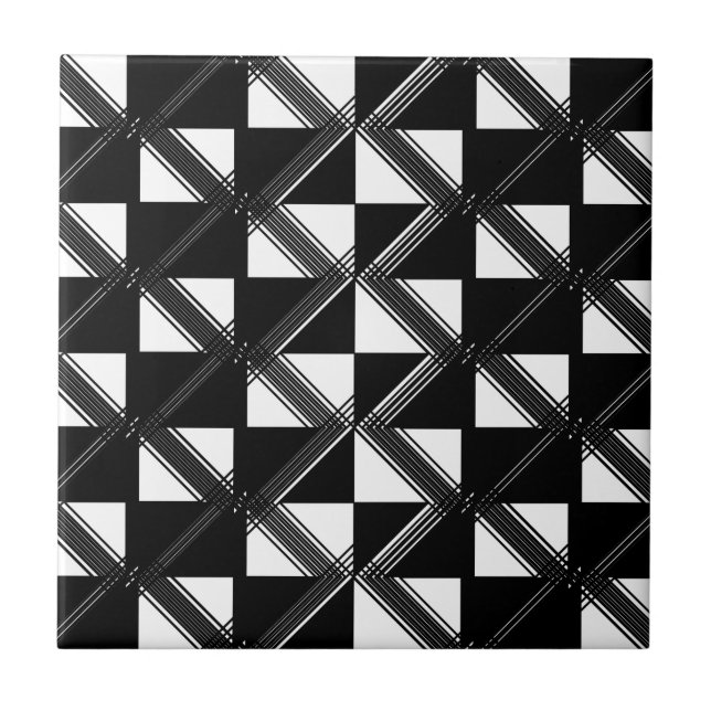 Schwarz-weiß Geometrisches Linienmuster Moderner K Fliese (Vorderseite)