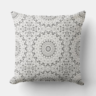 Schwarz-Weiß geometrisches Mandala-Muster Kissen