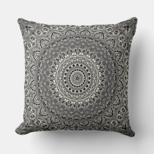 Schwarz-Weiß geometrisches Mandala-Muster Kissen