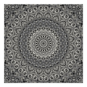 Schwarz-Weiß geometrisches Mandala-Muster Poster