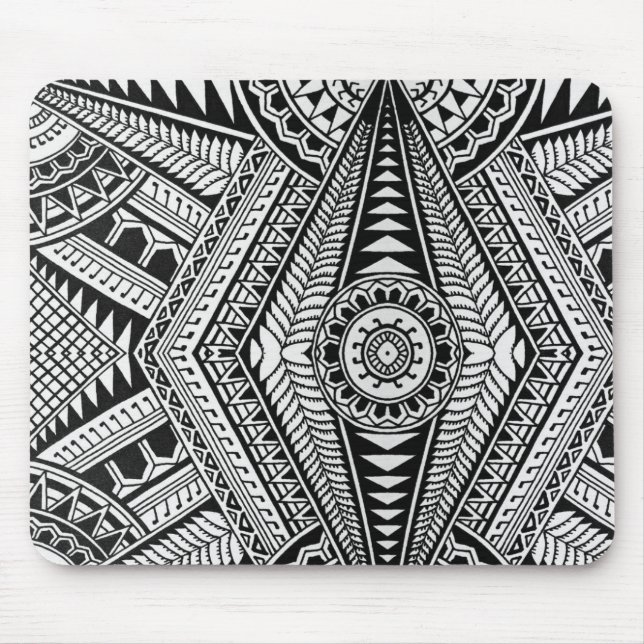 Schwarz-Weiß-Geometrisches Mandala-Stammmuster Mousepad (Vorne)