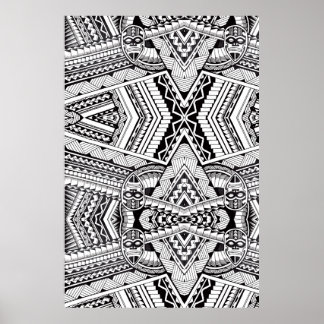 Schwarz-Weiß-Geometrisches Mandala-Stammmuster Poster