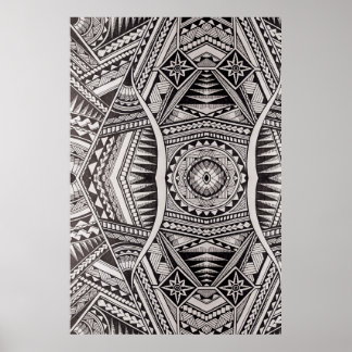 Schwarz-Weiß-Geometrisches Mandala-Stammmuster Poster