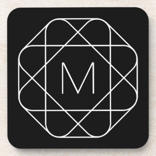 Schwarz-weiß geometrisches Monogramm Getränkeuntersetzer