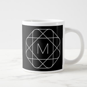 Schwarz-weiß geometrisches Monogramm Jumbo-Tasse