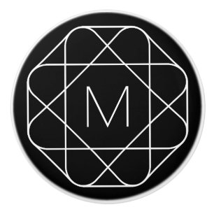 Schwarz-weiß geometrisches Monogramm Keramikknauf
