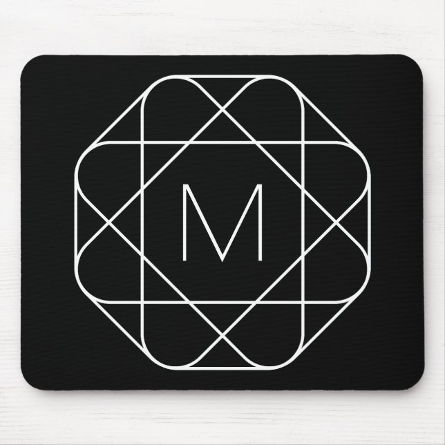 Schwarz-weiß geometrisches Monogramm Mousepad (Vorne)