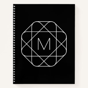 Schwarz-weiß geometrisches Monogramm Notizbuch