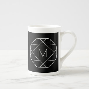 Schwarz-weiß geometrisches Monogramm Prozellantasse