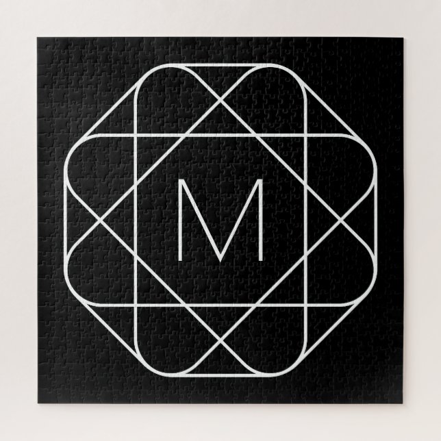 Schwarz-weiß geometrisches Monogramm Puzzle (Vertikal)