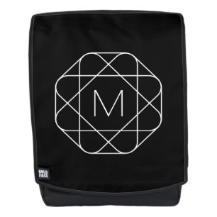 Schwarz-weiß geometrisches Monogramm Rucksack