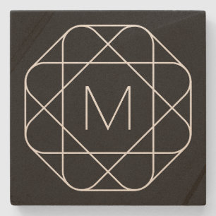 Schwarz-weiß geometrisches Monogramm Steinuntersetzer