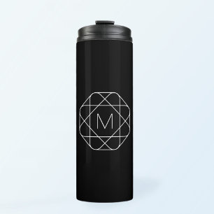 Schwarz-weiß geometrisches Monogramm Thermosbecher