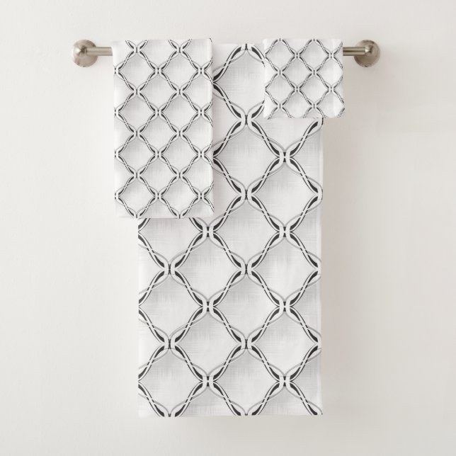 Schwarz-Weiß-geometrisches Muster. Badhandtuch Set (Insitu)