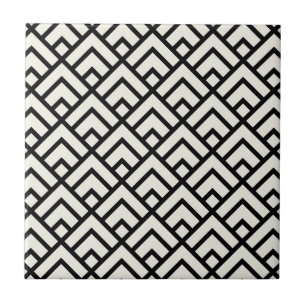 Schwarz-Weiß-Geometrisches Muster Fliese