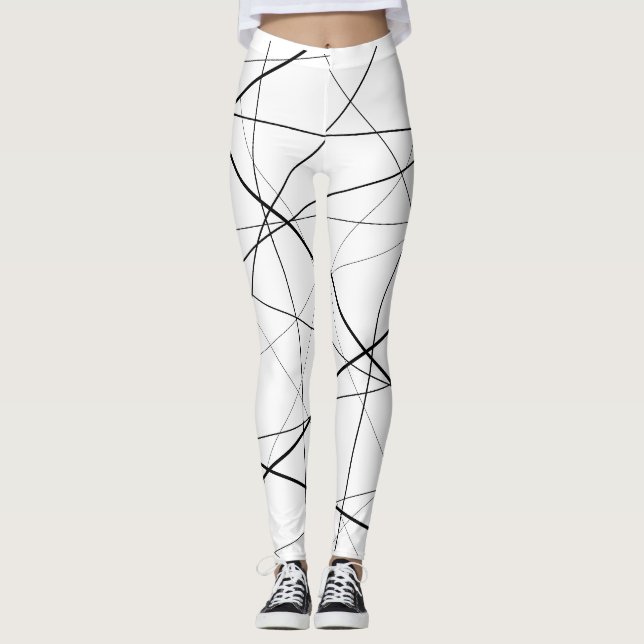 Schwarz-weiß geometrisches Muster Leggings (Vorderseite)