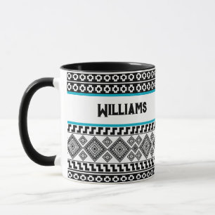 Schwarz-weiß geometrisches polynesisches Stammesmo Tasse
