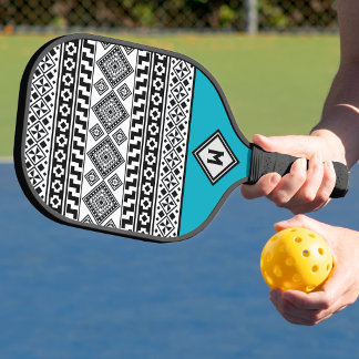 Schwarz-weiß geometrisches polynesisches Stammesmu Pickleball Schläger