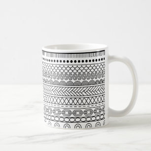 Schwarz-weiß geometrisches Rahmenmuster Kaffeetasse