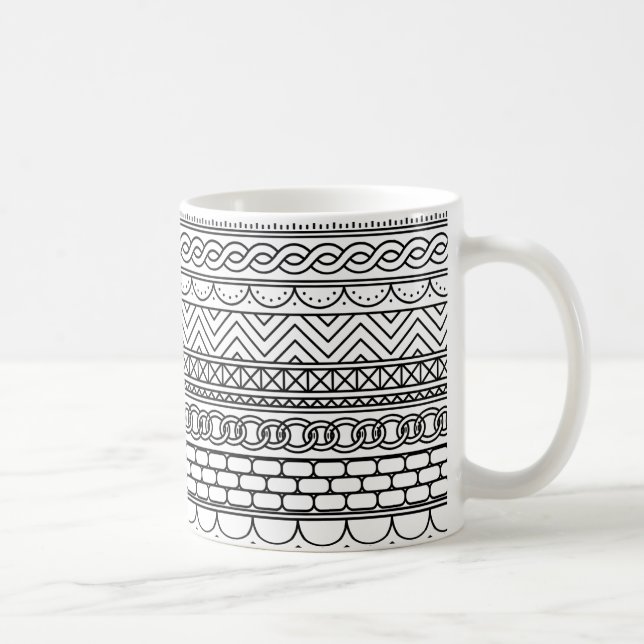 Schwarz-weiß geometrisches Rahmenmuster Kaffeetasse (Rechts)