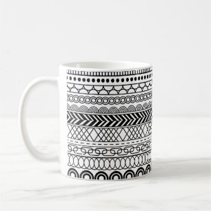 Schwarz-weiß geometrisches Rahmenmuster Kaffeetasse