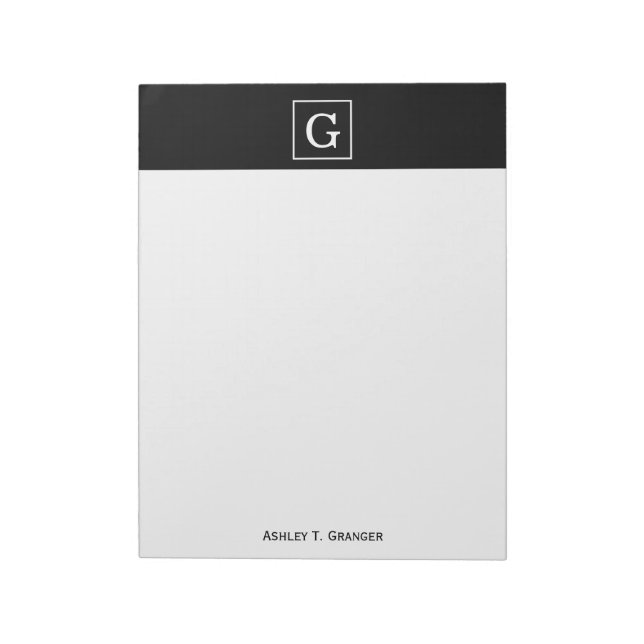 Schwarz-weiß gerahmtes Initialen-Monogramm Notizblock (Rotiert)
